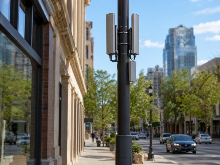 Street-level mmWave 5G small cell deployment on urban poles and facades