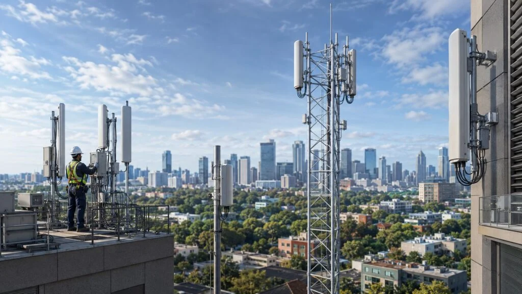 Window-mounted fixed wireless access customer equipment aligned to a mmWave base station