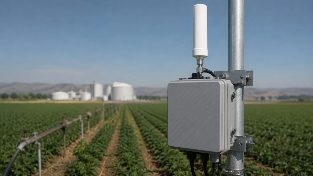 Directional and panel antennas mounted on a rooftop macro site in a windy outdoor environment
