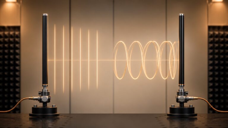 Lineare und zirkulare Antennenpolarisation zwischen zwei ausgerichteten Antennen