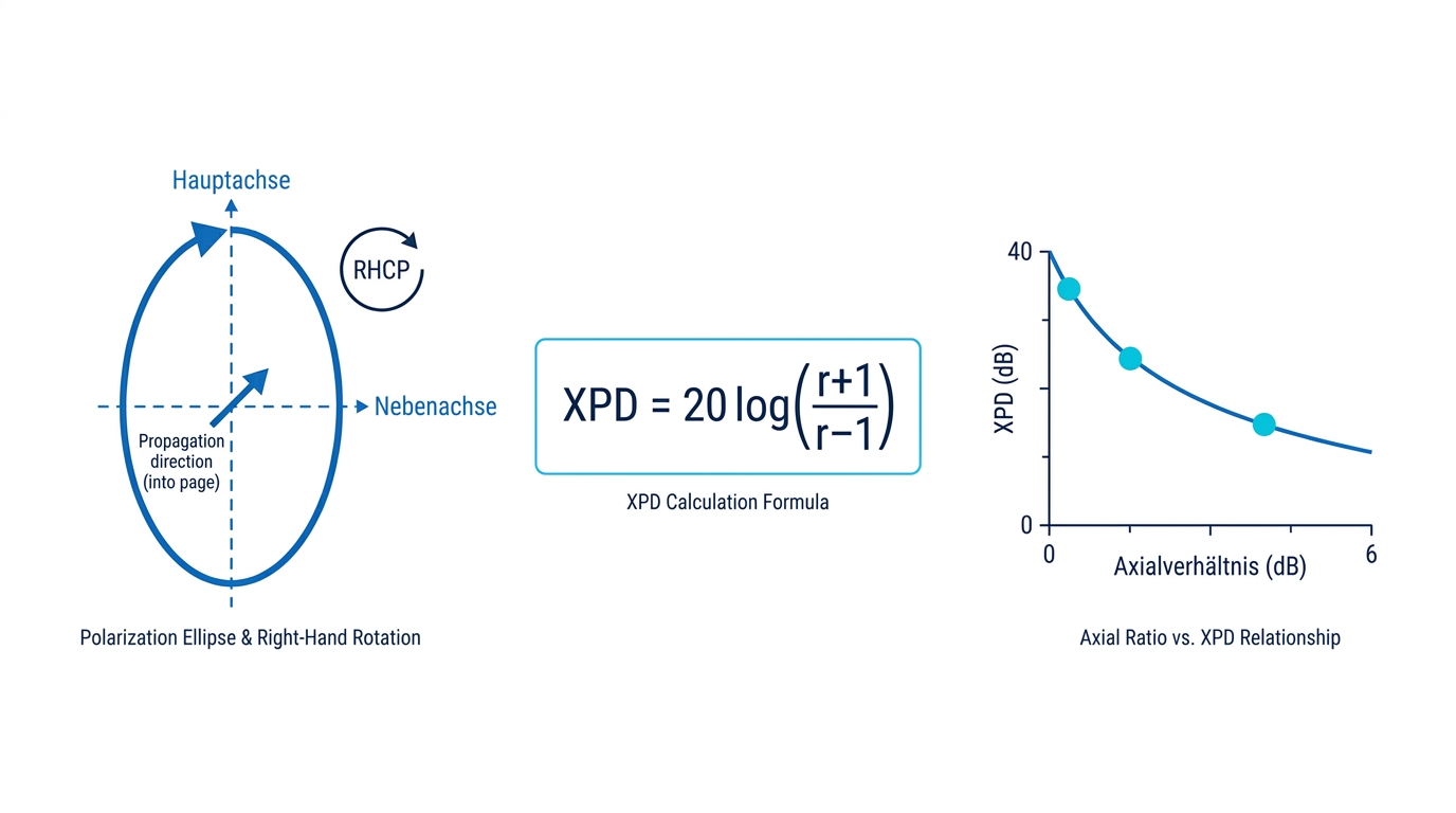 Polarisationsellipse, Axialverhältnis und die daraus abgeleitete XPD