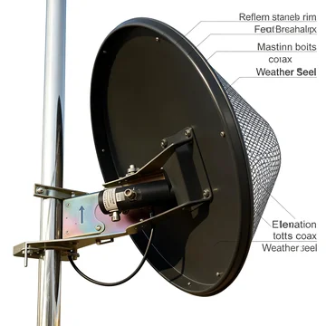 GL-DY5800V24B parabolic dish antenna connector and mounting detail view