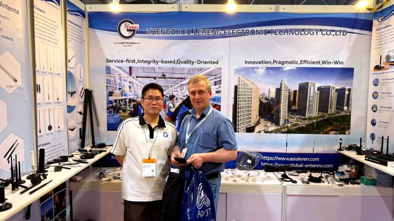 Global RF Tech booth at Global Sources Hong Kong 2026 with antenna products on display.