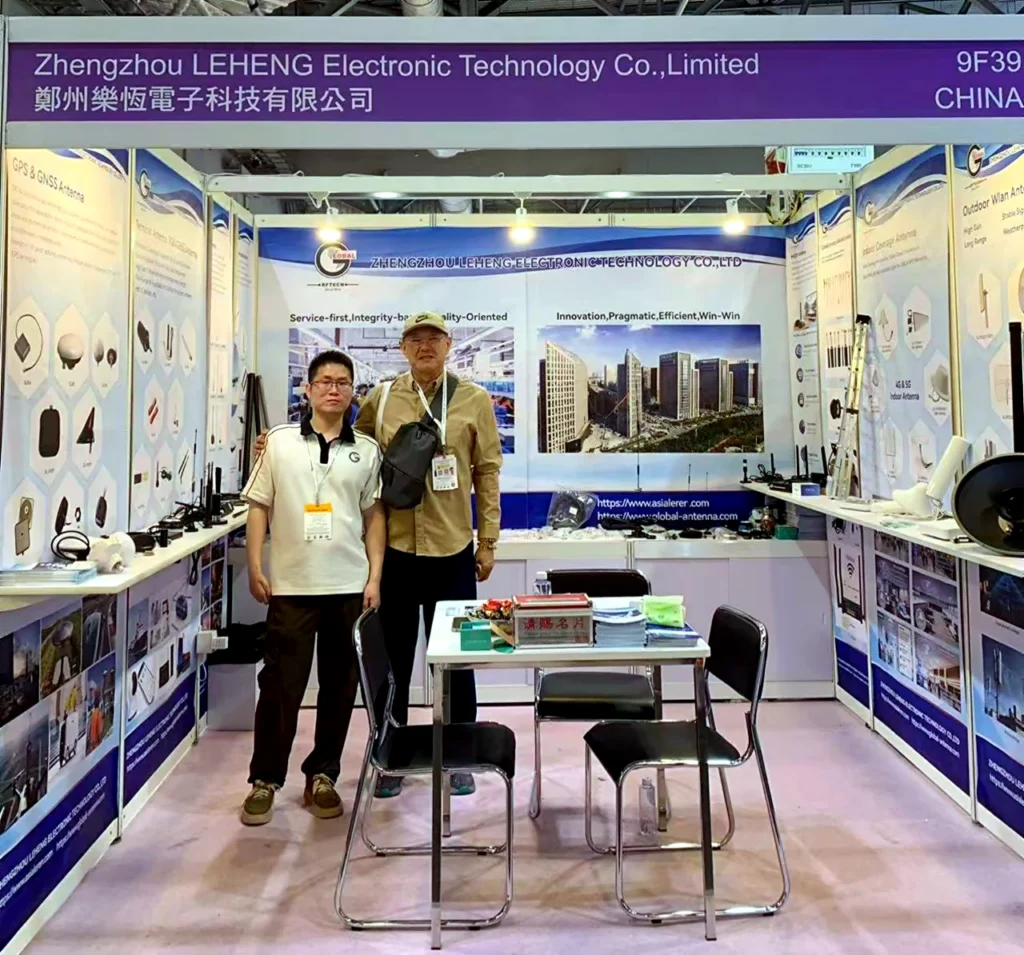 Full Global RF Tech exhibition booth with antenna product displays at Global Sources Hong Kong 2026.