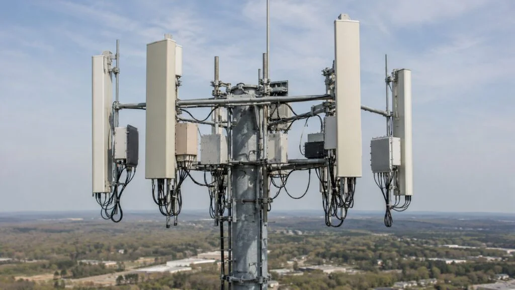 Diagram-style view of 2x2, 4x4 and massive MIMO antenna configurations in 5G infrastructure