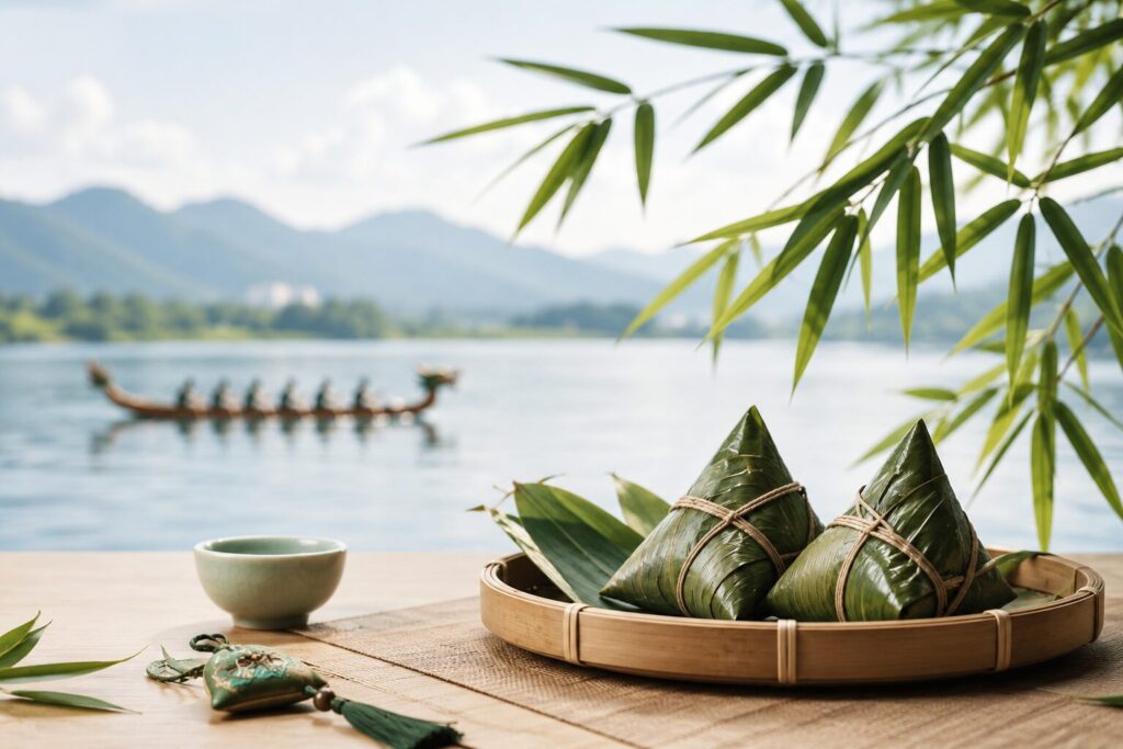 Dragon Boat Festival 2026 zongzi and dragon boat lakeside cover image