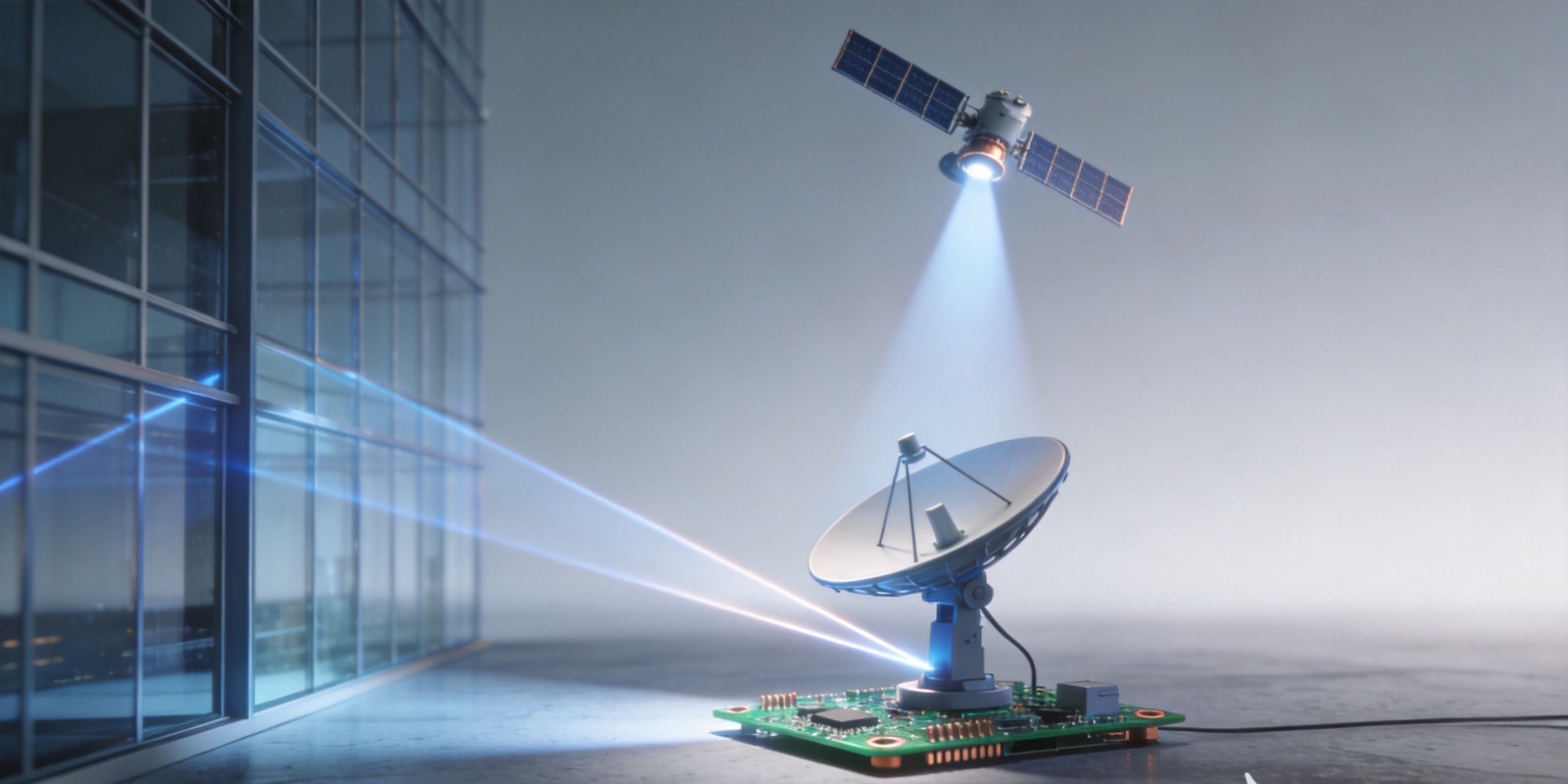 GNSS multipath signal reflecting off a building before reaching an RHCP patch antenna