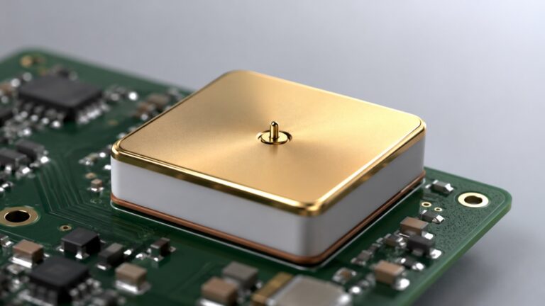 Ceramic GNSS patch antenna mounted on a circuit board