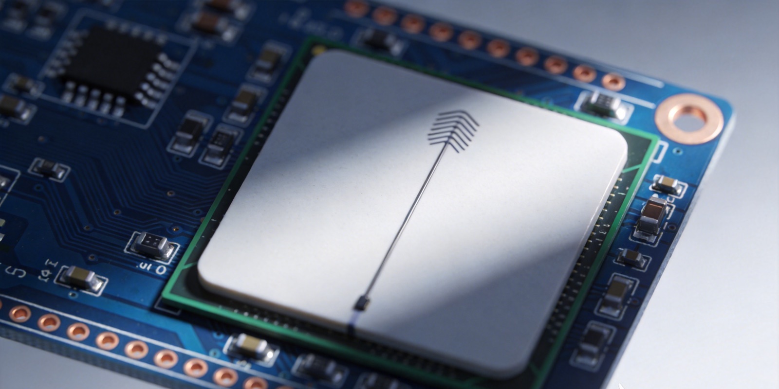 Stacked dual-layer broadband patch antenna exploded view