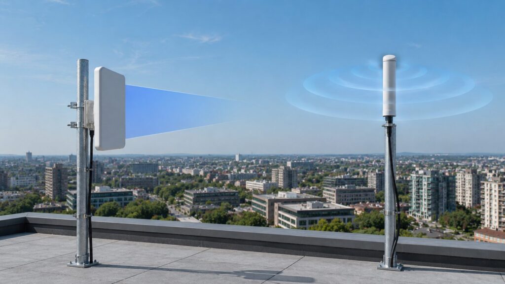 Panel antenna sector coverage compared with omni antenna broad coverage