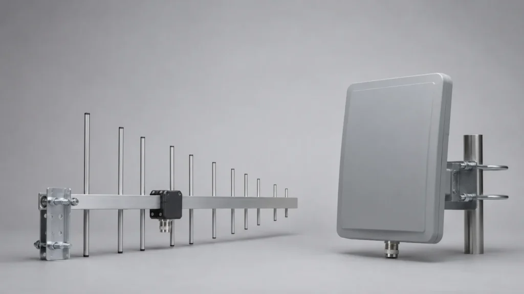 Yagi antenna boom versus flat panel antenna form factor side by side