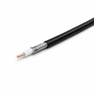 GLRG58U RG58U 50 ohm coaxial cable with black polyvinyl chloride pvc jacket on a white background