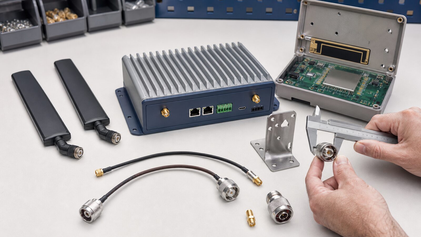 LTE antenna selection based on frequency bands, RF ports, connector, cable, and installation