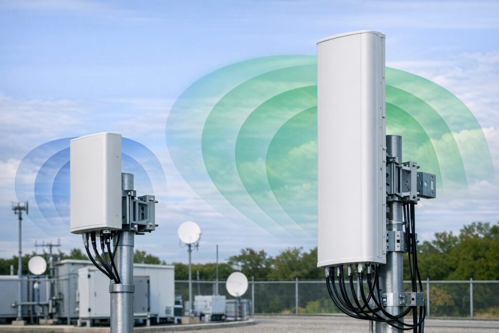 Panel and sector antennas mounted for coverage comparison