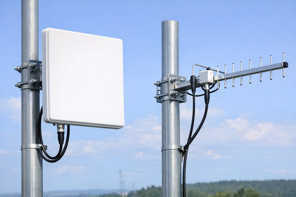 Panel antenna and Yagi antenna compared on outdoor mounts