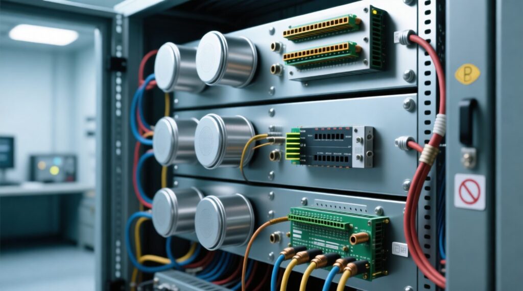 Cavity RF combiner installed in a transmitter rack