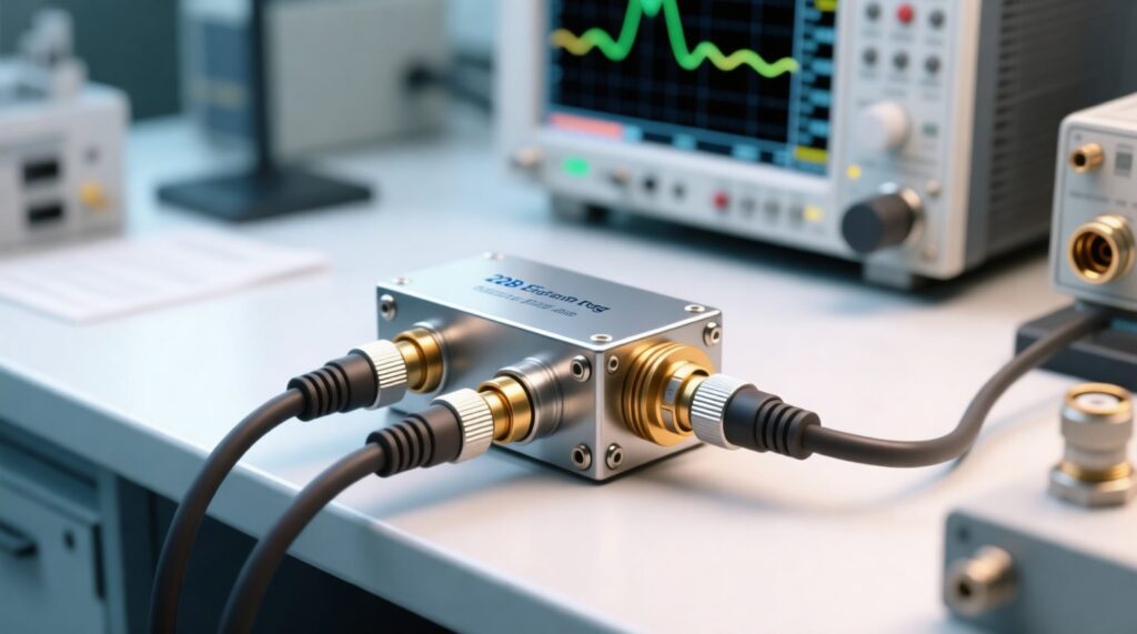 RF combiner signal path on a lab test bench