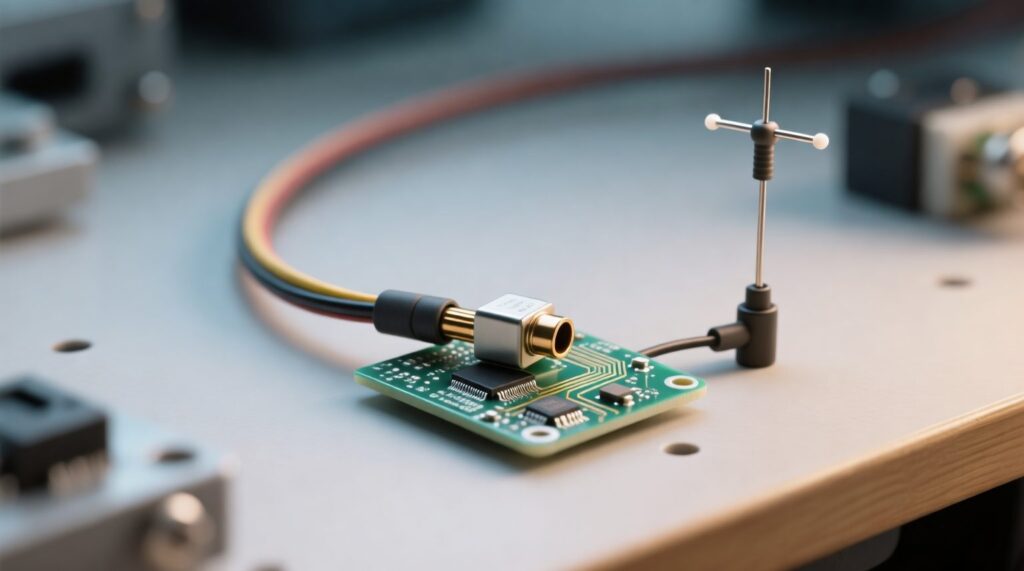 Dünnes Koaxialkabel auf einer IoT-Leiterplatte
