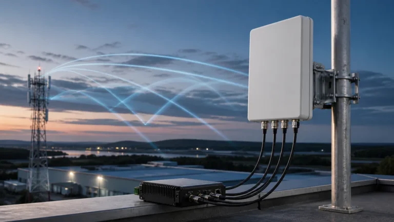 4×4-MIMO-Panelantenne mit vier RF-Pfaden zwischen Mobilfunkmast und Router