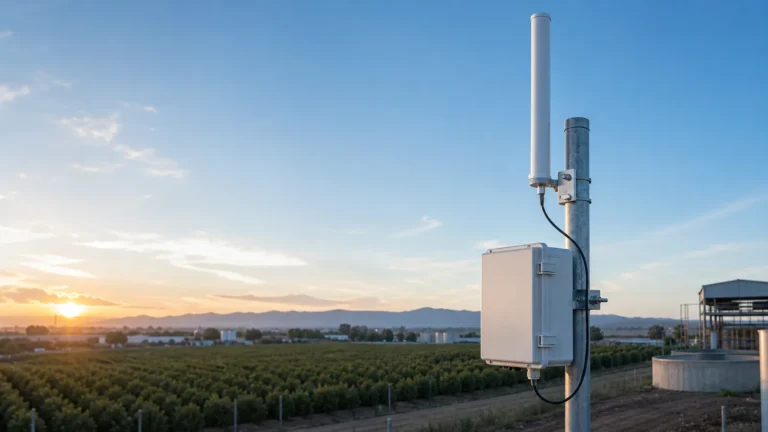 Outdoor LoRa gateway antenna installed above an industrial enclosure