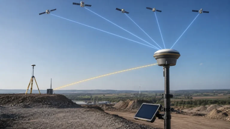 RTK-GNSS-Rover mit Satellitensignalen und separater Korrekturdatenverbindung