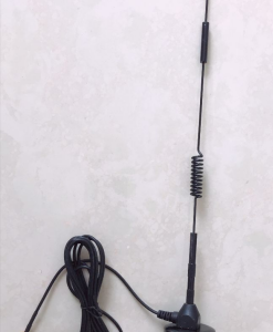 Black whip antenna on a round magnetic base with coaxial cable and SMA connector