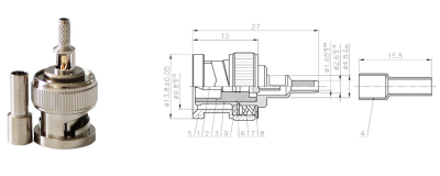 GL-BNCJ1 BNC coaxial connector and dimensional drawing