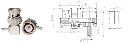 GL-BNCJ2 BNC coaxial connector and dimensional drawing