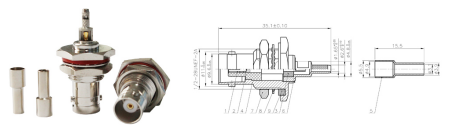 GL-BNCJ3 BNC coaxial connector and dimensional drawing