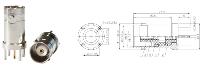 GL-BNCKE BNC coaxial connector and dimensional drawing