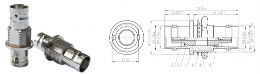GL-BNCKKY Adaptor coaxial connector and dimensional drawing