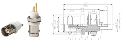 GL-BNCKY BNC coaxial connector and dimensional drawing
