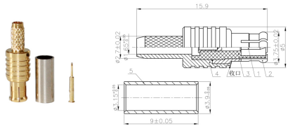 GL-MCXJ1 MCX coaxial connector and dimensional drawing
