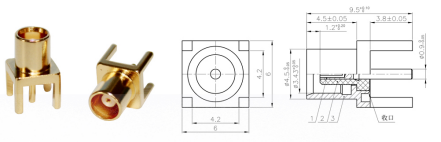 GL-MCXKE MCX coaxial connector and dimensional drawing