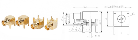 GL-MCXKWE MCX coaxial connector and dimensional drawing