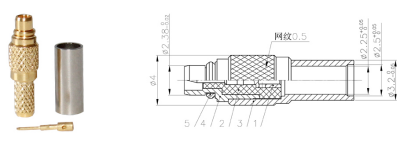 GL-MMCXJ1 MMCX coaxial connector and dimensional drawing