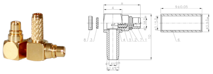 GL-MMCXJ2 MMCX coaxial connector and dimensional drawing