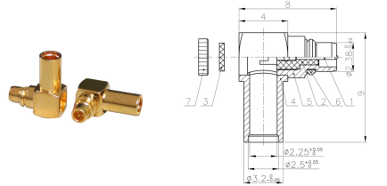 GL-MMCXJ4 MMCX coaxial connector and dimensional drawing