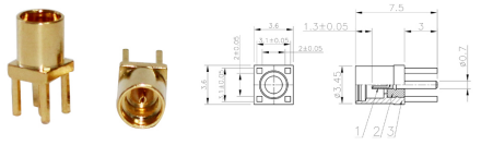 GL-MMCXKE MMCX coaxial connector and dimensional drawing