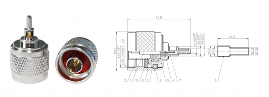GL-NCJ1.5 N Type coaxial connector and dimensional drawing