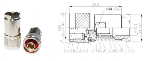 GL-NJ7D N Type coaxial connector and dimensional drawing