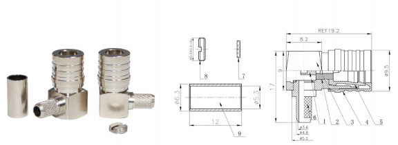 GL-QMAW2 QMA coaxial connector and dimensional drawing