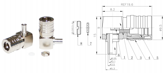 GL-QMAW4 QMA coaxial connector and dimensional drawing