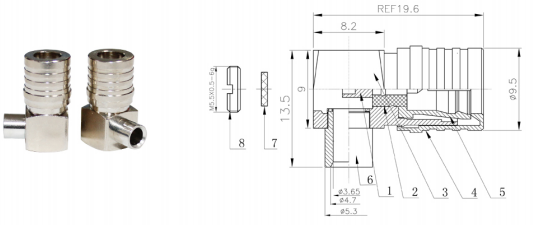 GL-QMAW5 QMA coaxial connector and dimensional drawing