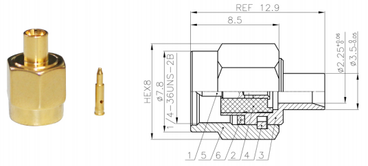 GL-SMAC2 SMA coaxial connector and dimensional drawing