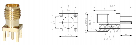 GL-SMAC3 SMA coaxial connector and dimensional drawing