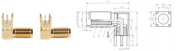GL-SMAC4 SMA coaxial connector and dimensional drawing
