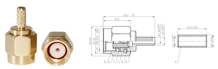 GL-SMAC6 SMA coaxial connector and dimensional drawing