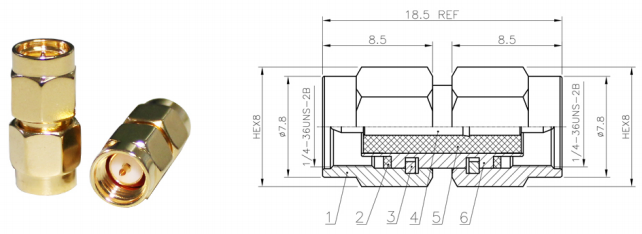 GL-SMAJJ Adaptor coaxial connector and dimensional drawing