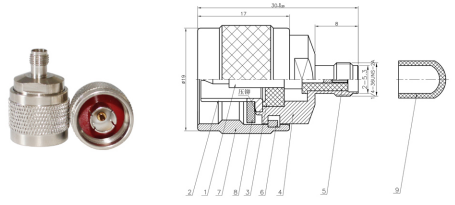 GL-SMAKJ Adaptor coaxial connector and dimensional drawing